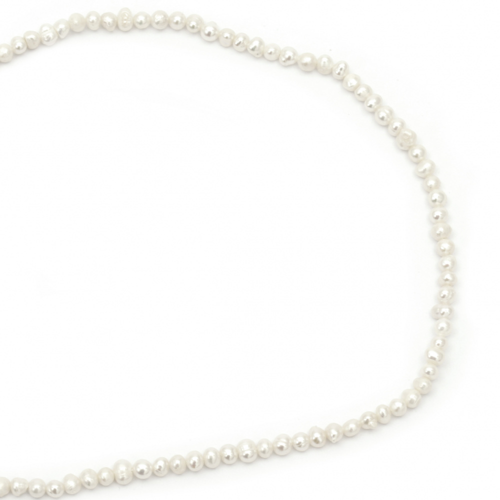 Наниз мъниста естествена перла 3~4 мм дупка 0.5 мм клас АА+ цвят крем ~87~91 броя