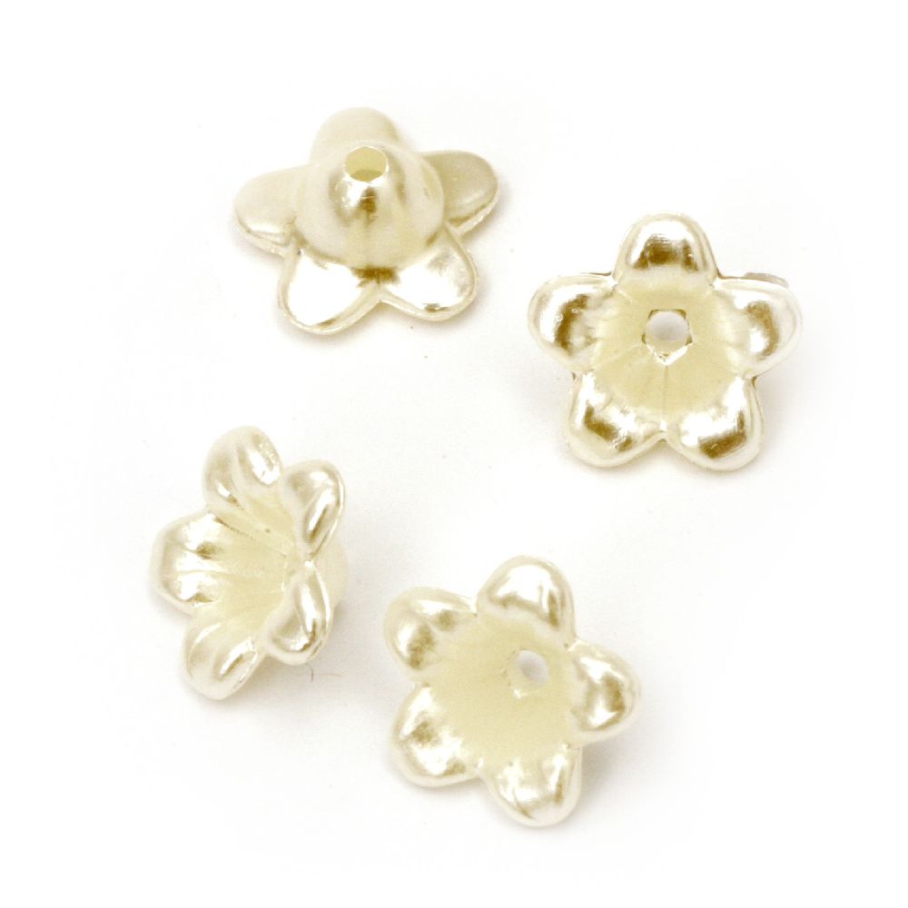Pearl Plastic Beads for Jewelry Making and Decoration / Flowers, 12x12x6 mm, Hole: 1.5 mm, Creamy White, 50 pieces