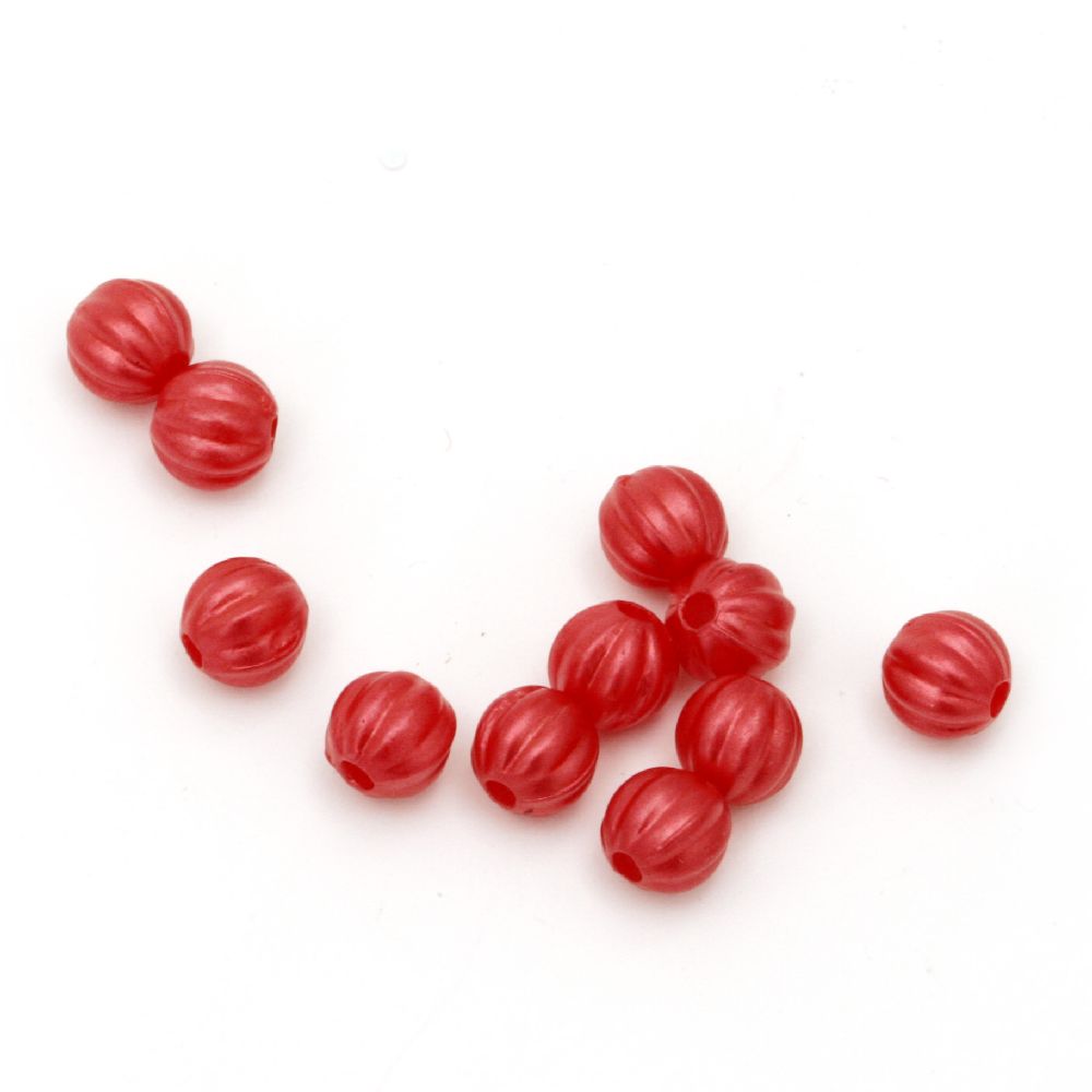 Faux Pearl Beads melon 6 mm hole 1 mm red -20 grams ± 180 pieces