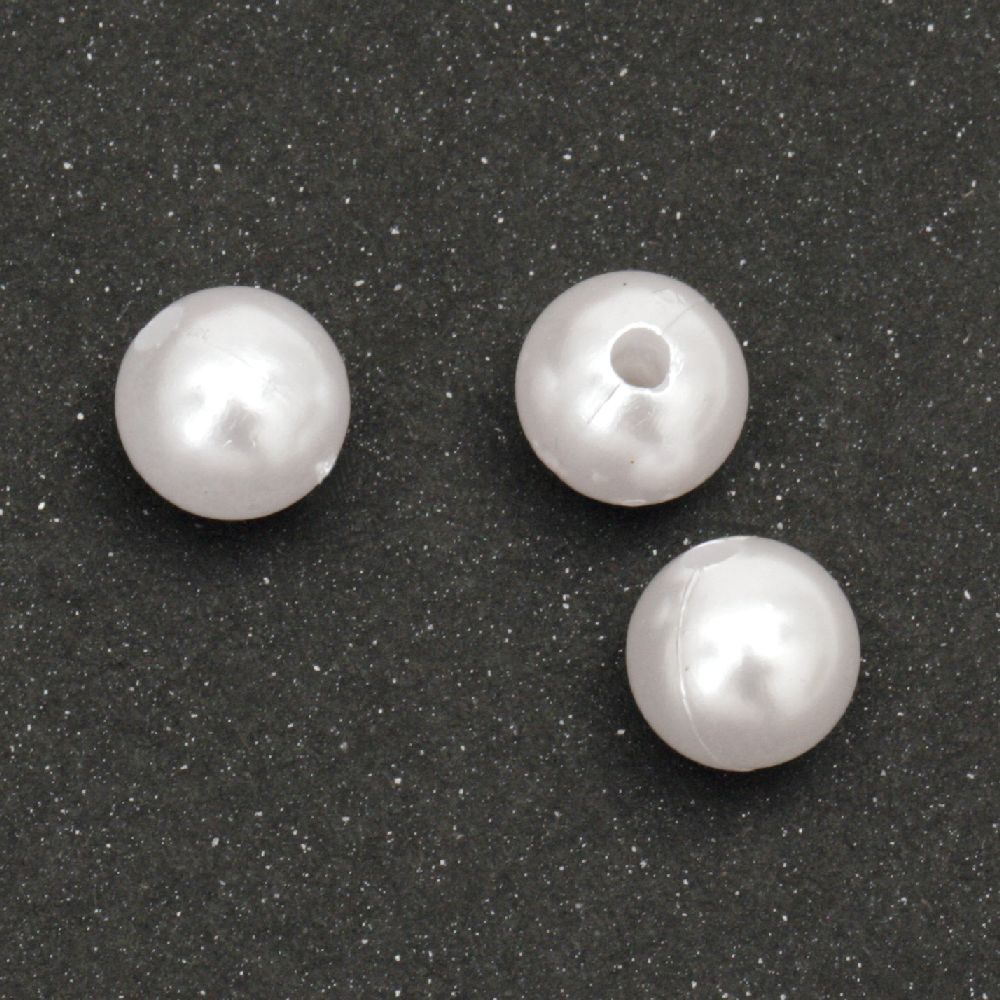 Мънисто перла топче 10 мм дупка 2 мм бяло -50 грама ±95 броя