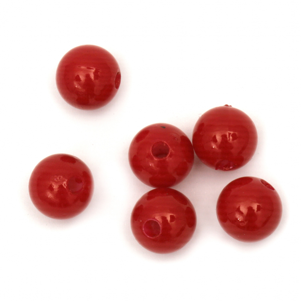 Plastic Round Beads with Pearl Coating, Imitation Pearl, 10 mm, Hole: 2 mm, Red, 50 gr, about 95 pieces
