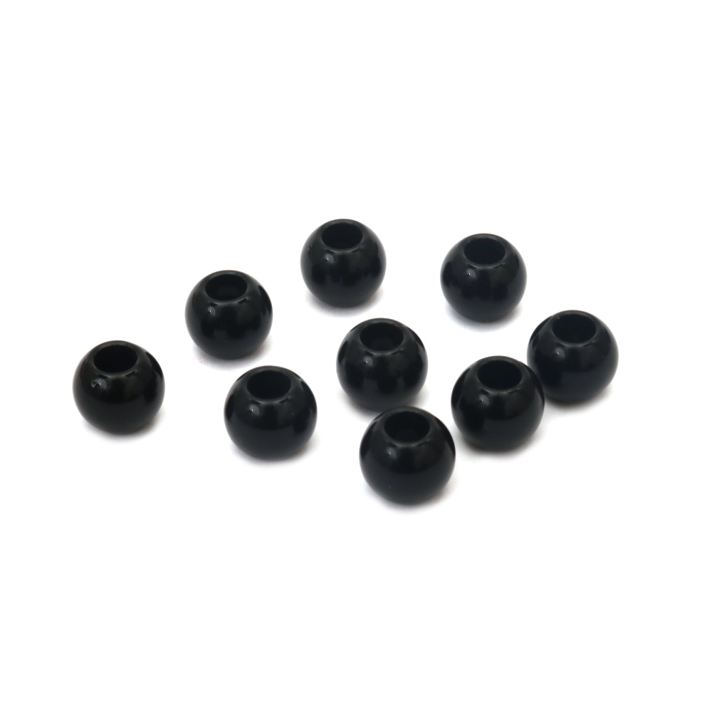 Acrylic round solid beads for jewelry making 12 mm hole 5 mm black with tint - 50 grams ~70 pieces