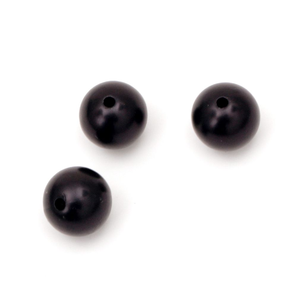 Margele rotunde acrilice solide pentru realizarea bijuteriilor 14 mm gaurЬ 2 mm negru cu nuanțЬ - 50 grame ~ 52 buc