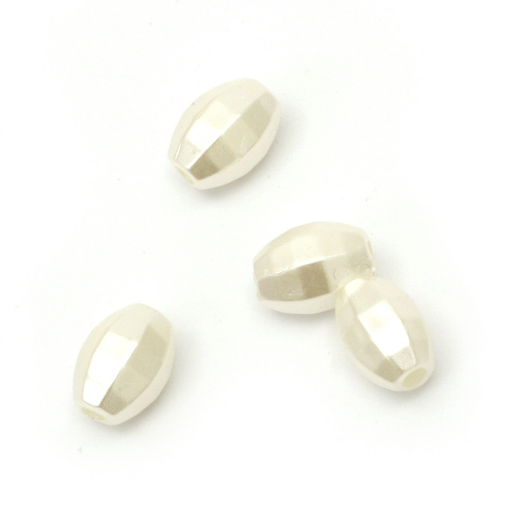 Bead pearl oval 10x7 mm hole 2 mm faceted color cream -20 grams ± 80