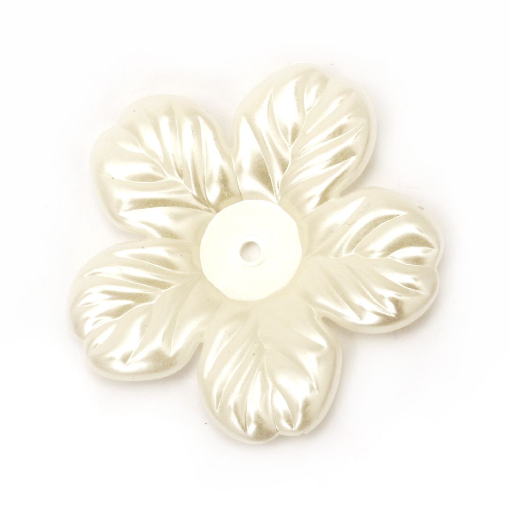 Мънисто перлено цвете 52x6 мм дупка 3 мм цвят крем -5 броя ~ 18 грама