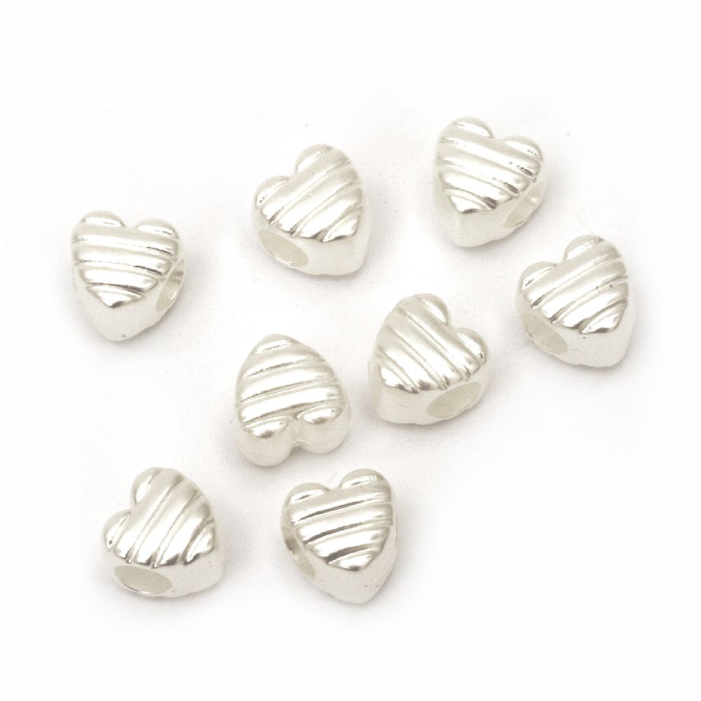 Faux Pearl Acrylic Beads heart 11x10x8.5 mm hole 4.5 mm -20 grams ~ 45 pieces