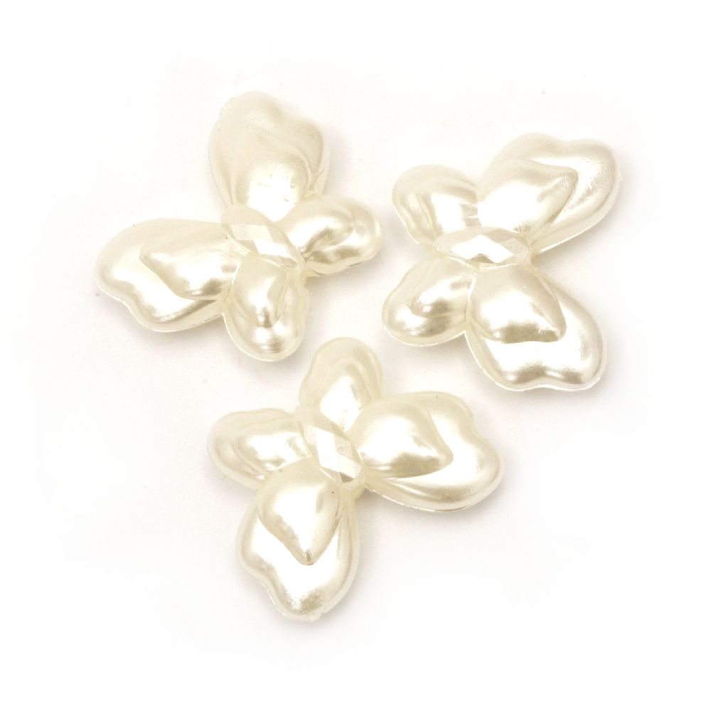 Faux Pearl Acrylic Beads Butterfly 27x22x8 mm hole 1 mm color cream -10 pieces ~ 18 grams