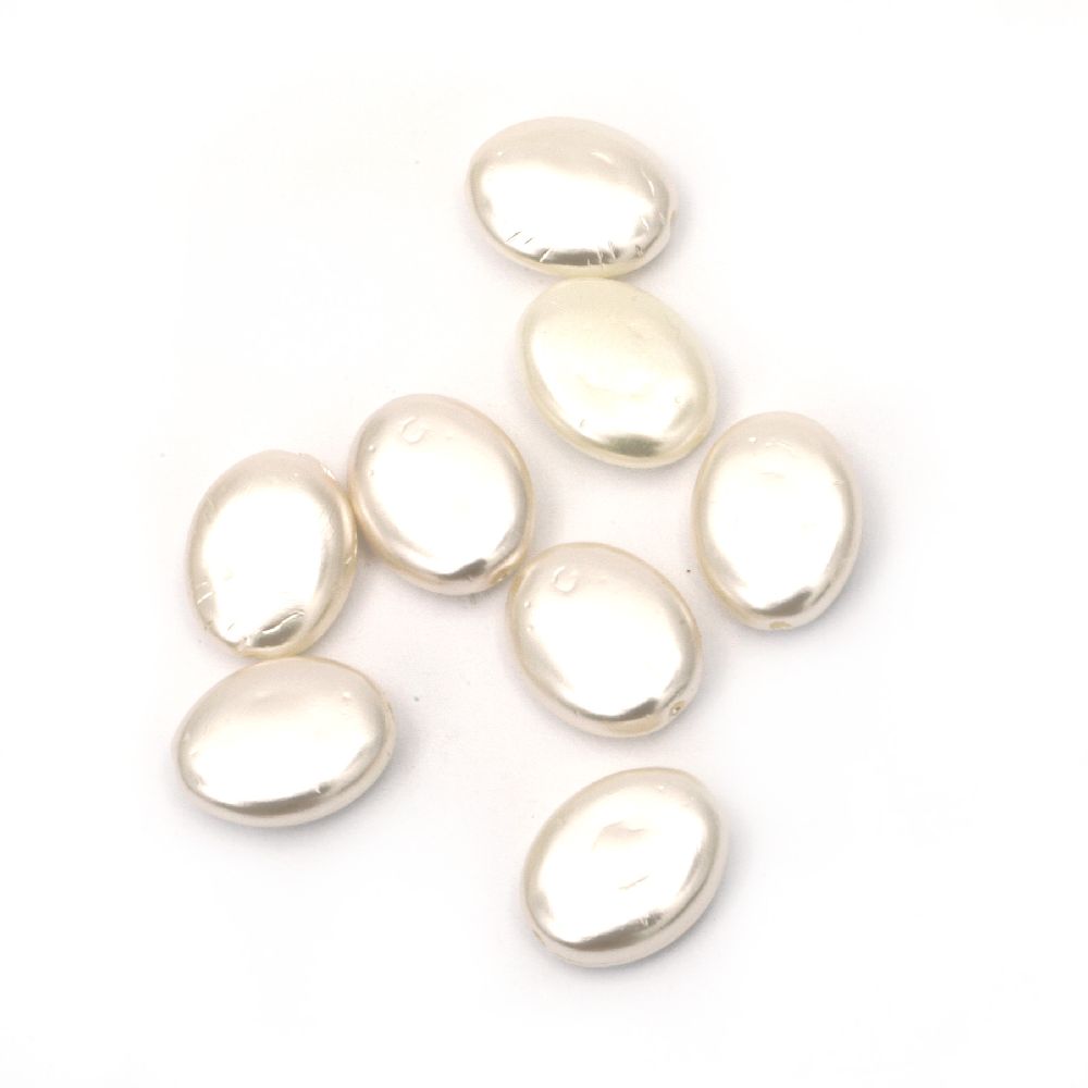 Perle ovale 13x11x5 mm gaură 1 mm crem -20 grame ~ 50 bucăți