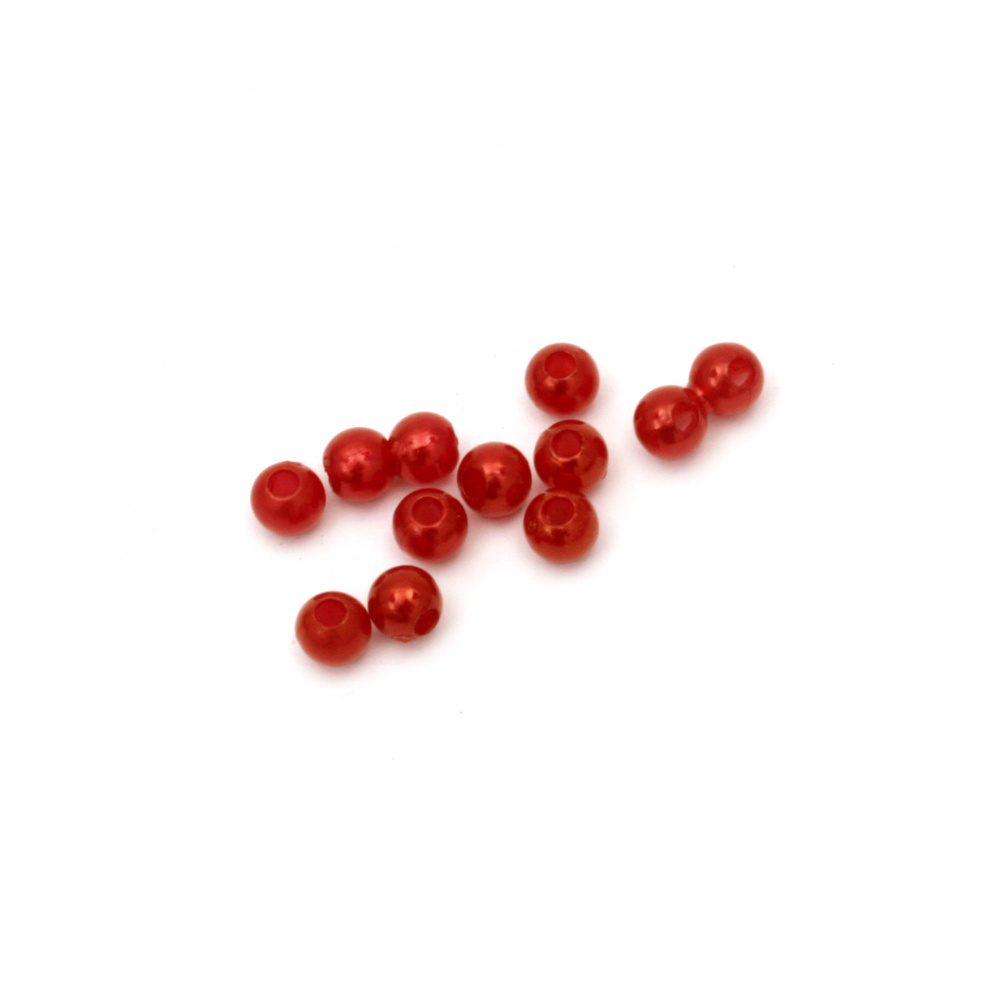 Мънисто перла топче 4 мм дупка 1 мм цвят червен -20 грама ~745 броя