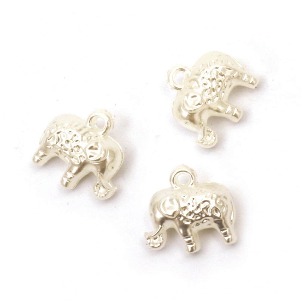 Plastic Pendant with Pearl Coating / Еlephant, 16x14x8 mm, Hole: 2 mm, White -20 grams ~ 15 pieces
