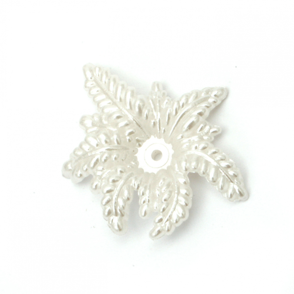 Margele de floare de perlate 36x30x7 mm gaură 1,5 mm culoare alb -20 grame ± 18 bucăți