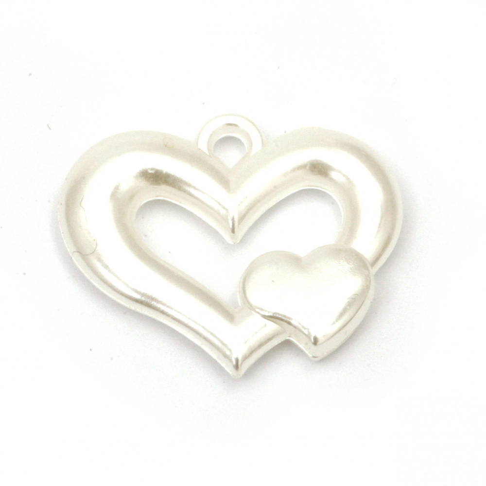 Pearl heart pendant 27x34x6 mm hole 3 mm color white -20 grams ± 9 pieces