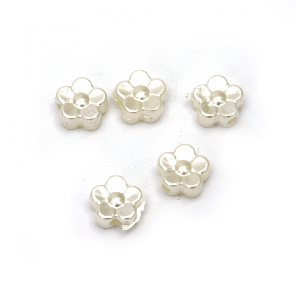 Pearl flower bead 8.5x9x4 mm hole 2 mm cream color - 50 pieces