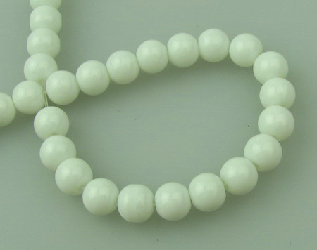 Glass beads strands for jewelry making, opaque ball 6 mm solid white - 80 cm ~ 50 pieces