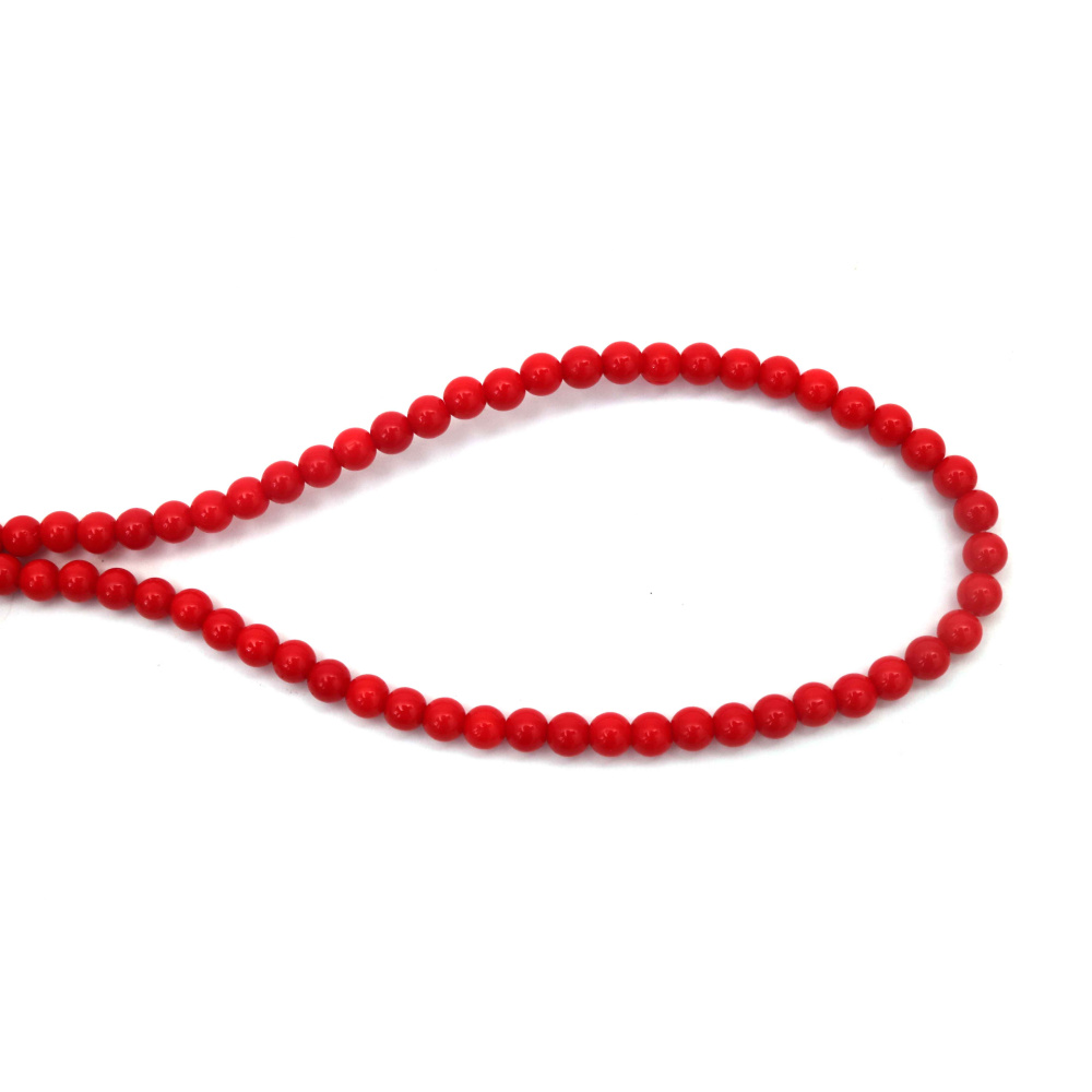 Șirag mărgele din sticlă roșii – rotunde 6 mm, gaură 1 mm, ~70 bucăți, pentru bijuterii handmade și proiecte DIY