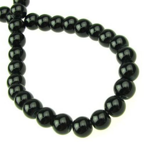 Glass round beads strands for jewelry making, glazed 6 mm solid black - 80 cm ~ 150 pieces