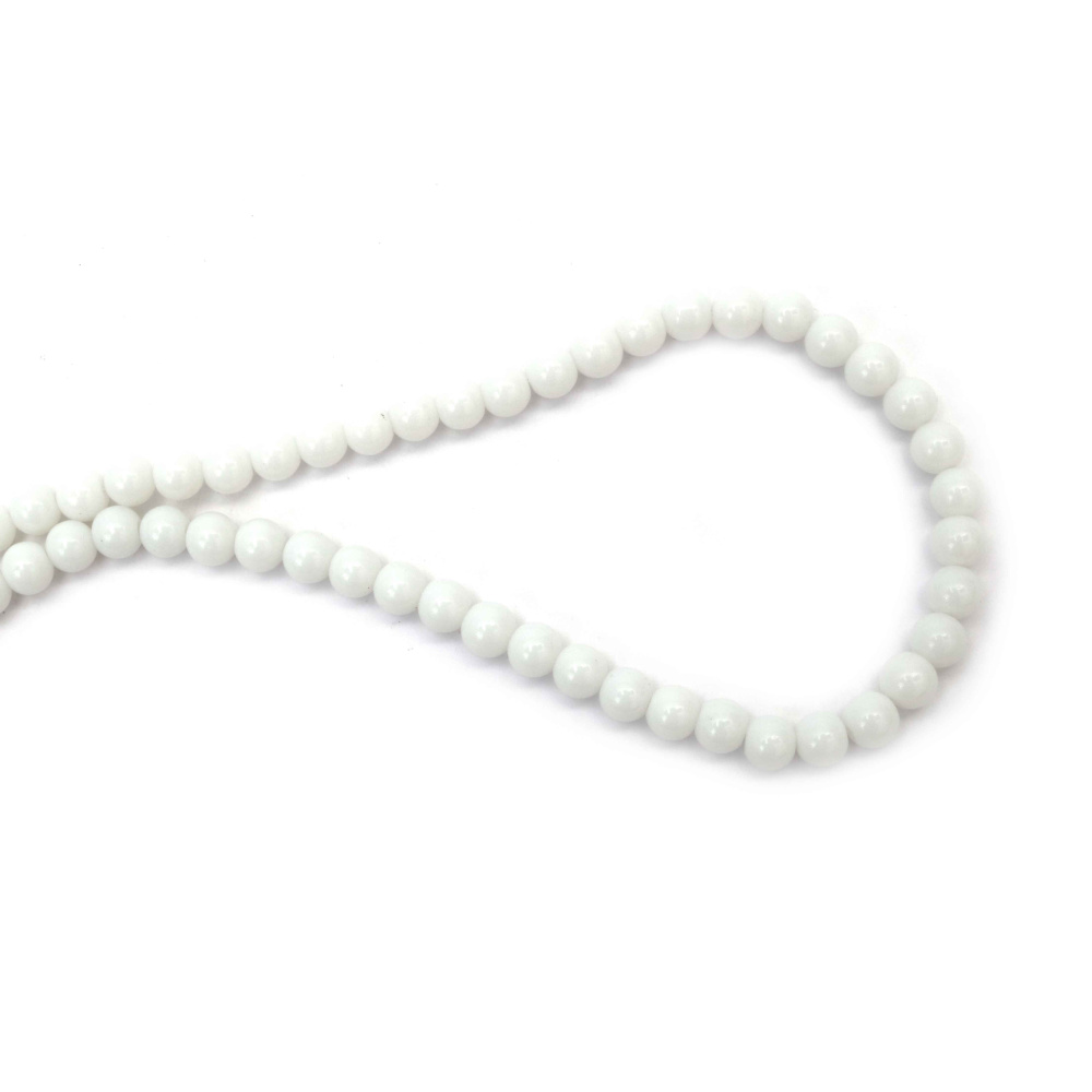 Șirag de mărgele din sticlă albă – rotunde 8 mm, gaură 1 mm, aprox. 105 bucăți, pentru bijuterii handmade și proiecte DIY creative