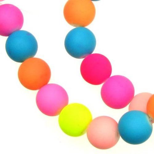 ASSORTED Colors  Neon Glass Rubber Beads String, 12 mm, about 80 cm, 64 pieces