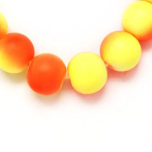 Velvet glass rubber coated beads strand for jewelry making and DIY home art projects 10 mm painted two-tone - orange and yellow ~ 80 cm ~ 85 pieces