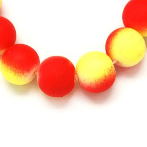 Rubber Glass Round Bi-color Beads Strand for DIY and Craft, Red and Yellow, 80 cm, 85 pieces