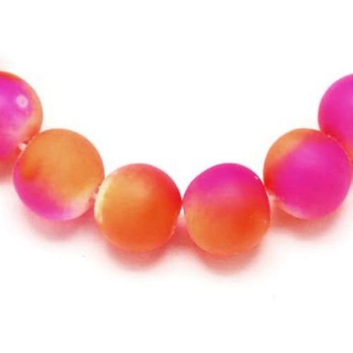 Наниз мъниста стъкло топче 10 мм гумирано розово и оранжево ~80 см ~85 броя