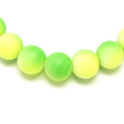 Glass round beads strand with rubber coating for handmade earrings, key chains, bracelets or necklace 10 mm iridescent colors - green/yellow ~ 80 cm ~ 85 pieces
