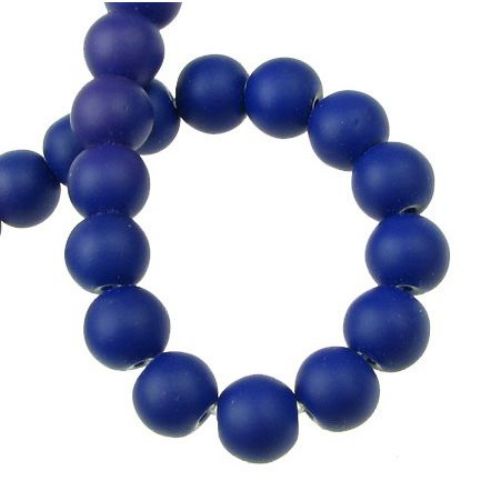 Rubber glass beads strands, soft touch ball shaped for jewelry making 10 mm painted  dark blue ~ 80 cm ~ 80 pieces