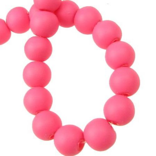 Наниз мъниста стъкло топче 10 мм боядисано гумирано розово тъмно ~80 см ~80 броя