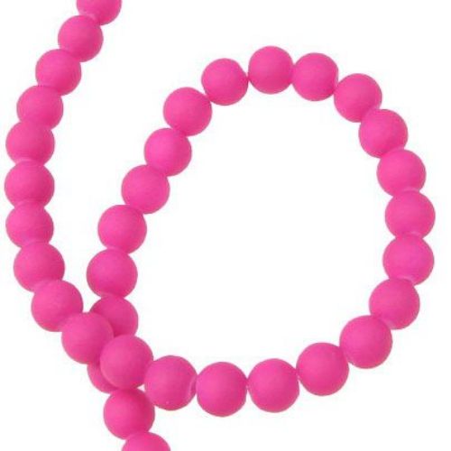 Round glass rubber beads string for arts & crafts projects 6 mm deep pink ~ 80 cm ~ 140 pieces
