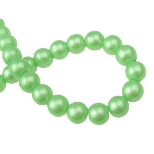 Glass round beads strands for jewelry making, with pearl coating 8 mm hole 1 mm green ~ 80 cm ~ 105 pieces