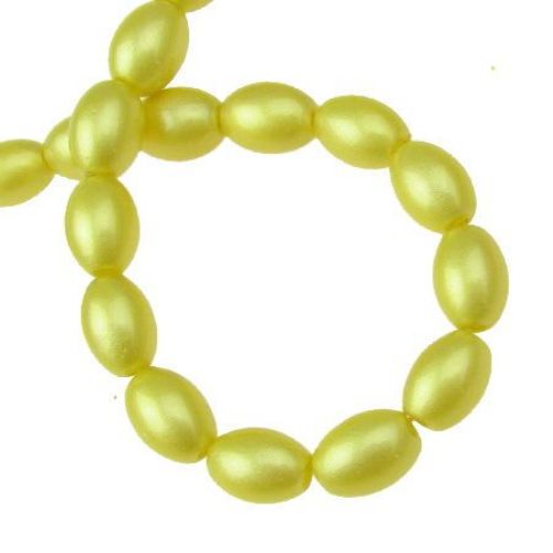 Glass oval beads strands for jewelry making, painted with pearl spray 11x8x8 mm hole 1 mm yellow ~ 80 cm ~ 72 pieces