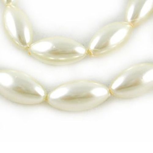 Glass oval beads strands for jewelry making 16x8mm Hole 1mm pearl white milk ~ 80cm ~ 52 Pieces