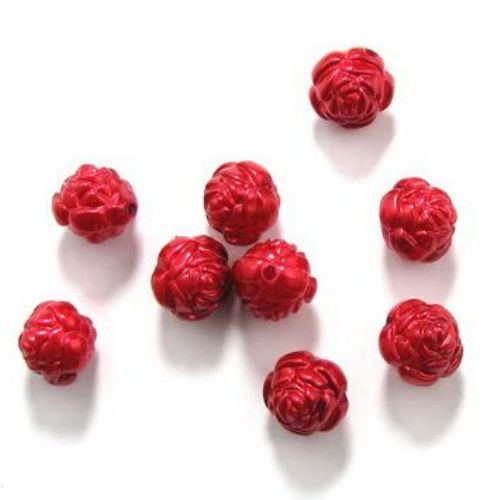 Τριαντάφυλλο χάντρα απομίμηση πέρλα 16x16x14 mm τρύπα 2 mm κόκκινο -50 γραμμάρια ~ 31 τεμάχια