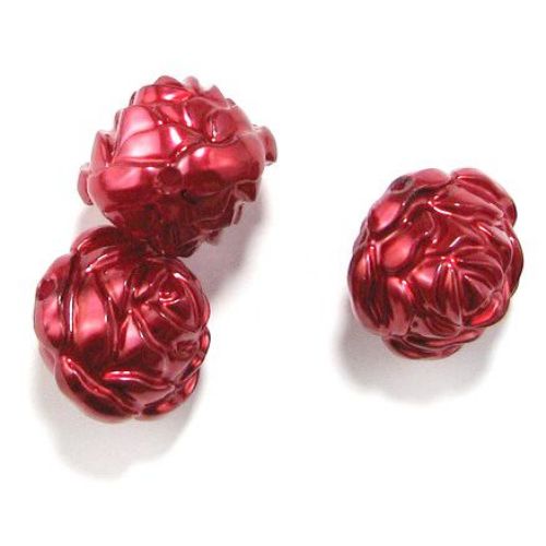 Rose 25x24x20 mm hole 2 mm color pearl red -50 gr ~ 10 pieces