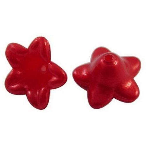 Plastic Flower Bead with Pearl Coating, 10x5 mm, Hole: 1 mm, Red -50 pieces