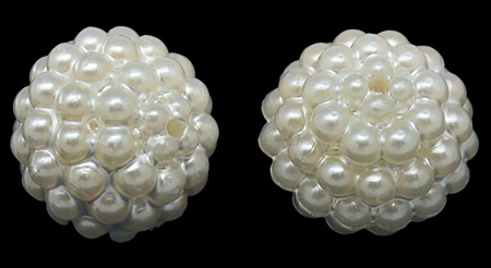 Embossed Plastic Pearl Beads in the Shape of a Ball, 20x20x18 mm, Hole: 2 mm, White -20 grams - 8 pieces