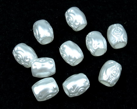Plastic Cylindrical Pearl Beads for Jewelry Making, 10x9 mm, Hole: 4 mm, White -20 grams ~ 55 pieces