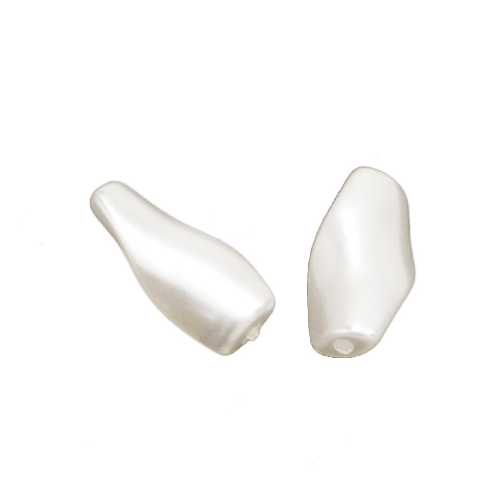 Figurină perla răsucită 18x9 mm gaură 1 mm culoare alb -20 grame ~ 48 buc