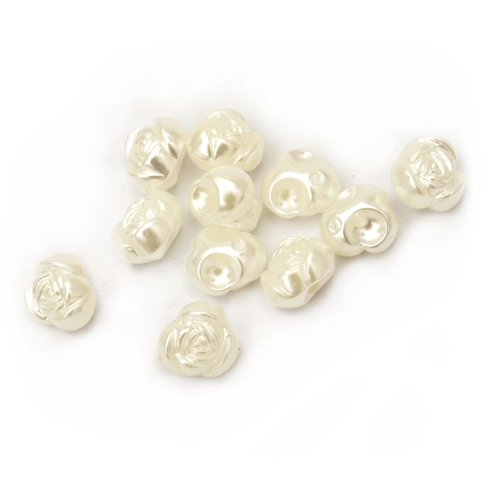 Plastic Pearl Buttons / Rose, 10x7 mm, Hole: 1.5 mm, Creamy White - 20 grams ~ 60 pieces  