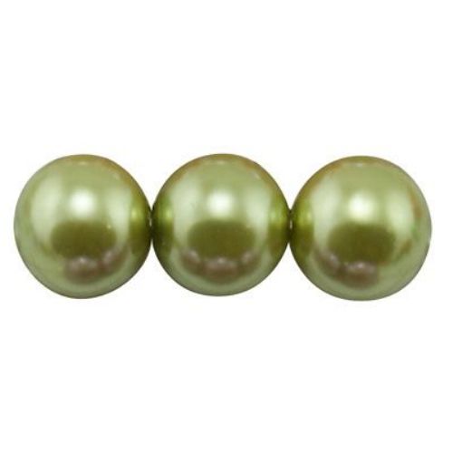 Наниз мъниста стъкло перла 4 мм зелена маслинена ±80 см ±216 броя