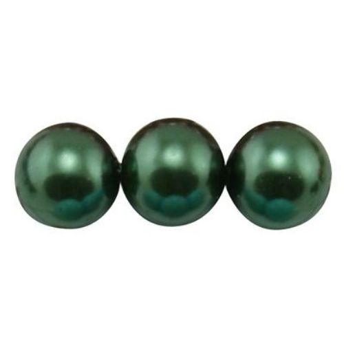 Γυάλινες χάντρες απομίμηση μαργαριτάριου 6 mm τρύπα 1 mm πράσινο σκούρο ~ 80 cm ~ 140 τεμάχια