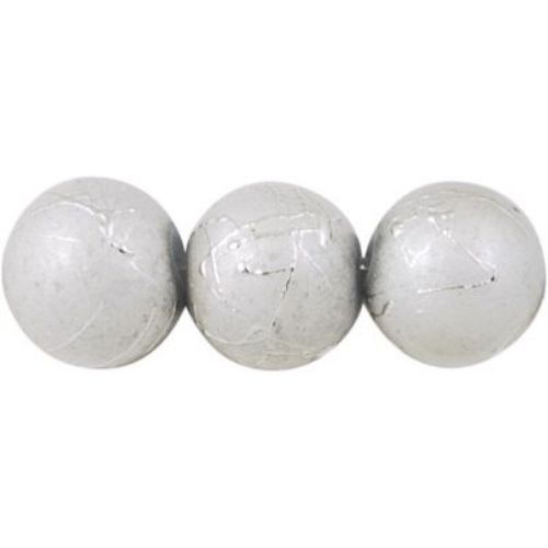 Наниз мъниста стъкло топче 10 мм грапава дупка 2 мм сива светла ~80см ~85 броя