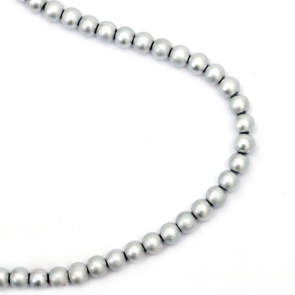 Glass Round Embossed Beads Strand, 8mm, Hole: 1mm, Light Gray ~ 80cm ~ 105 Pieces