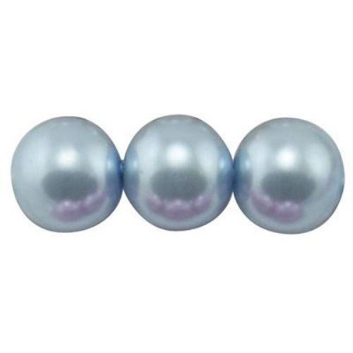 Glass round faux pearls  beads, 10mm, light blue - 80 cm, approx 85 pieces