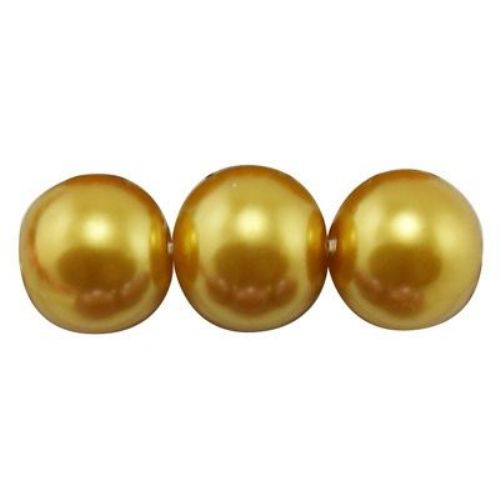 Gold pearl glass beads  strand, glossy ball 12mm - 80cm, approx 76 pieces