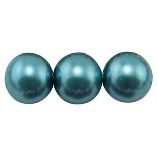 Pearl glass beads strand, glazy ball for DIY jewelry findings 12mm teal - 80cm, approx 76 pieces