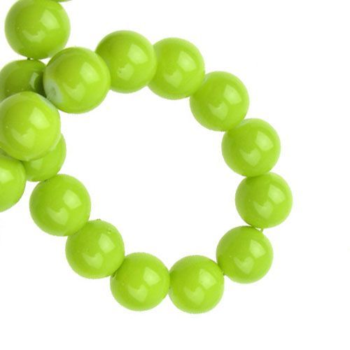 Glass glazed beads strands for jewelry making, solid ball 10 mm  olive color - 80 cm ~ 85 pieces