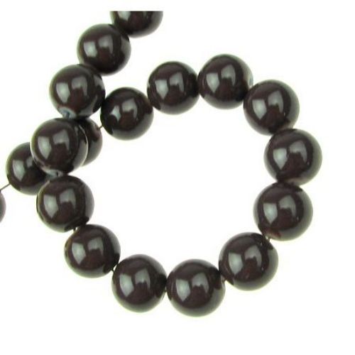 Round Glass Glazed Beads String for DIY Jewelry, 10 mm, Solid Brown -80 cm ~ 85 pieces