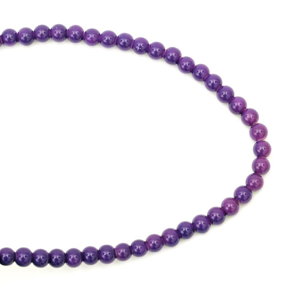 Glazed glass beads strands for jewelry making, ball shaped 8 mm solid purple - 80 cm ~ 115 pieces