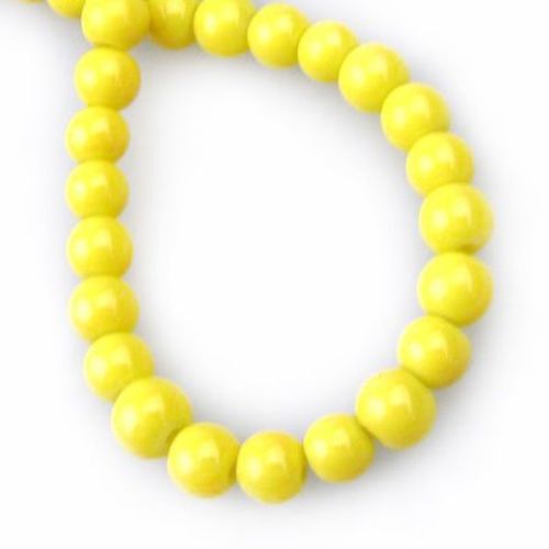 Glass beads strands for DIY necklaces, bracelets and other accessories, thick ball 6 mm dark yellow - 80 cm ~ 150 pieces